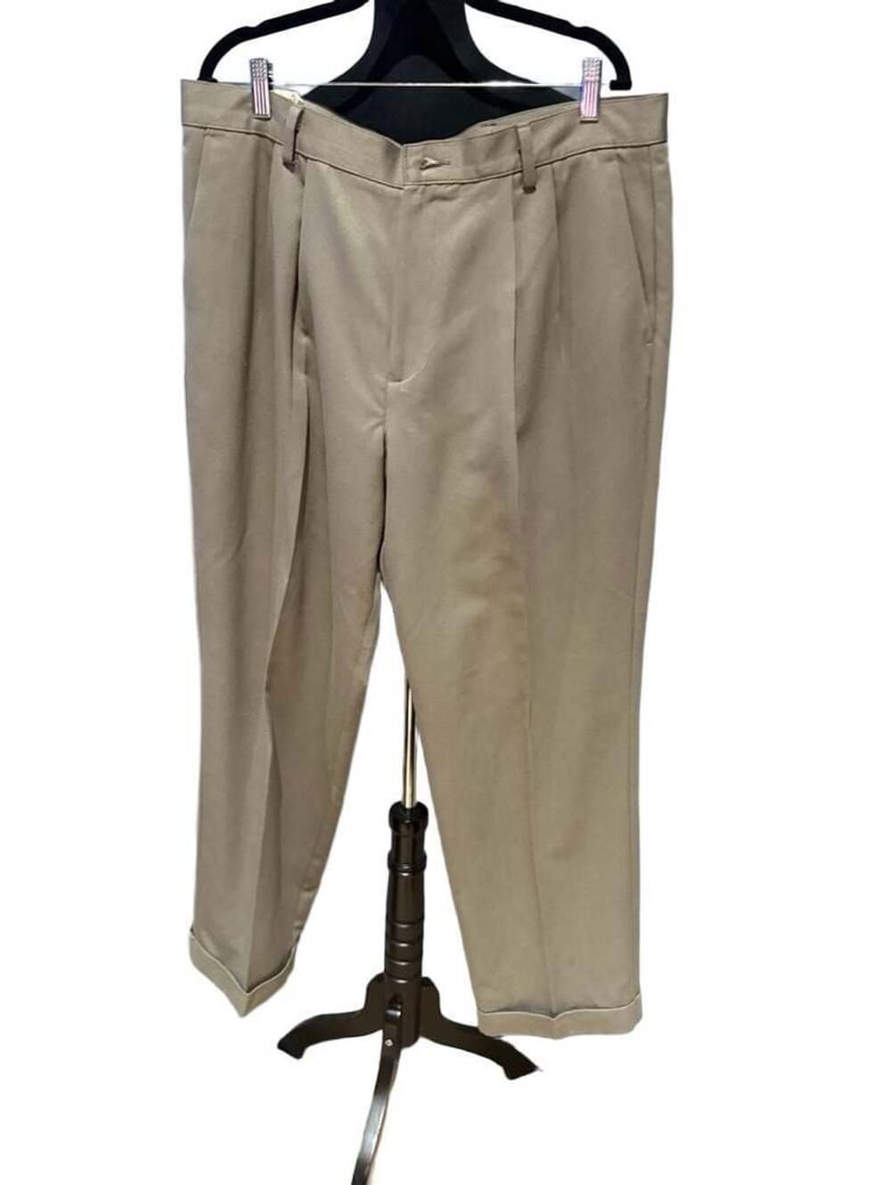 Dockers Mens Pleated Cuffed Dress Pants Taupe Size 38x30